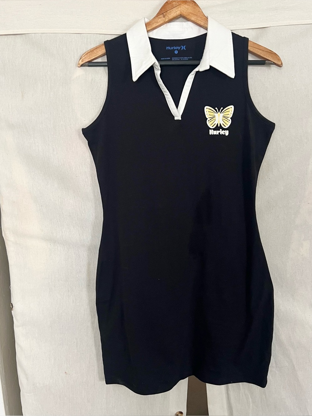 Hurley 90s/Y2k Black Butterfly Sleeveless Polo Dress NWT Small